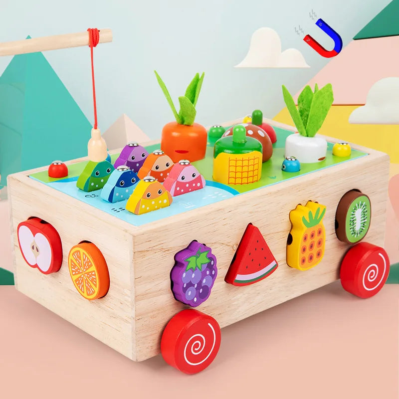 Multi-Functional Fishing and Carrot-Pulling Toy Car Recognize Fruits and Vegetables While Developing Hand-Eye Coordination Super