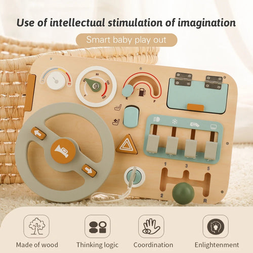 Children's Montessori Toys Infant Car Steering Wheel Wooden Activity Busyboard Games Toys Toddler Baby Multifunction Sensory Toy